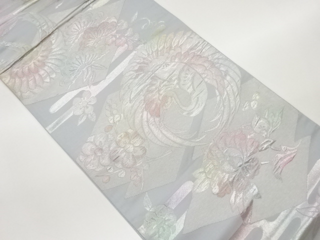 松皮菱に鶴・松梅模様織出し袋帯